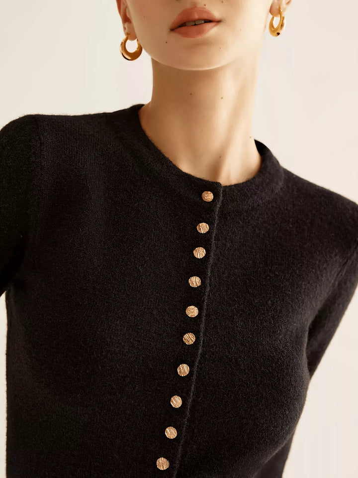 Slim-fit knit cardigan with gold button front