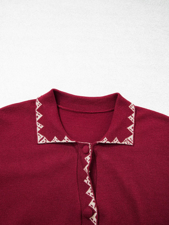 Lace trim bow pocket knit button-down cardigan