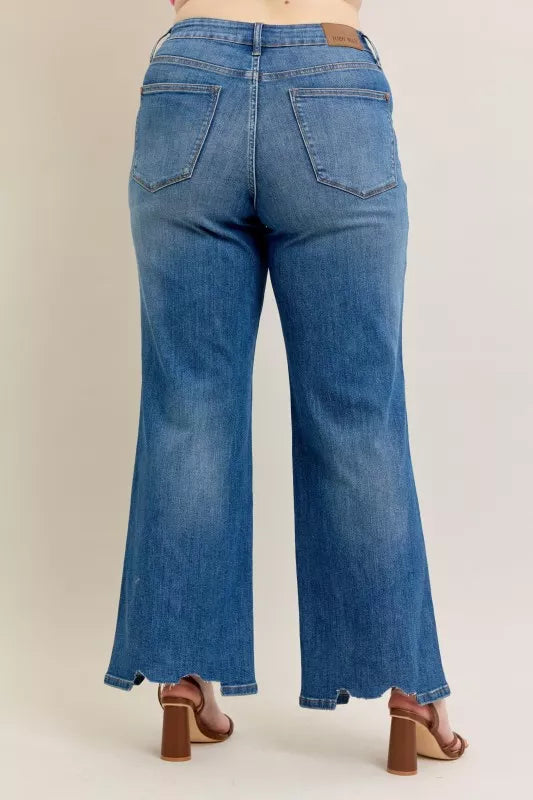 High-rise tummy control wide leg jeans with raw chewed hem