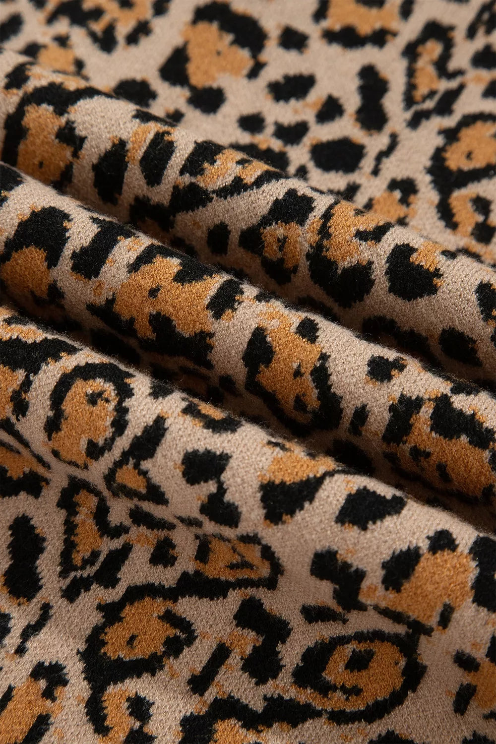 Leopard print collared button-front knit cardigan