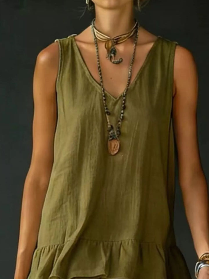 Tiered ruffle hem V-neck sleeveless mini dress