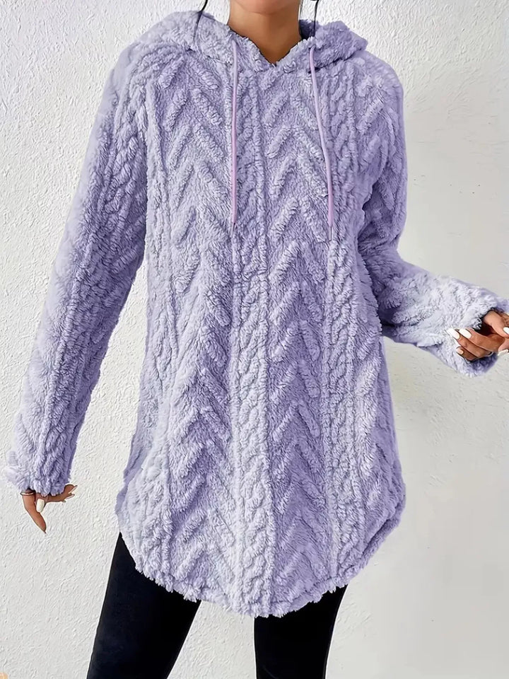 Textured cable-knit fleece pullover hoodie with drawstring