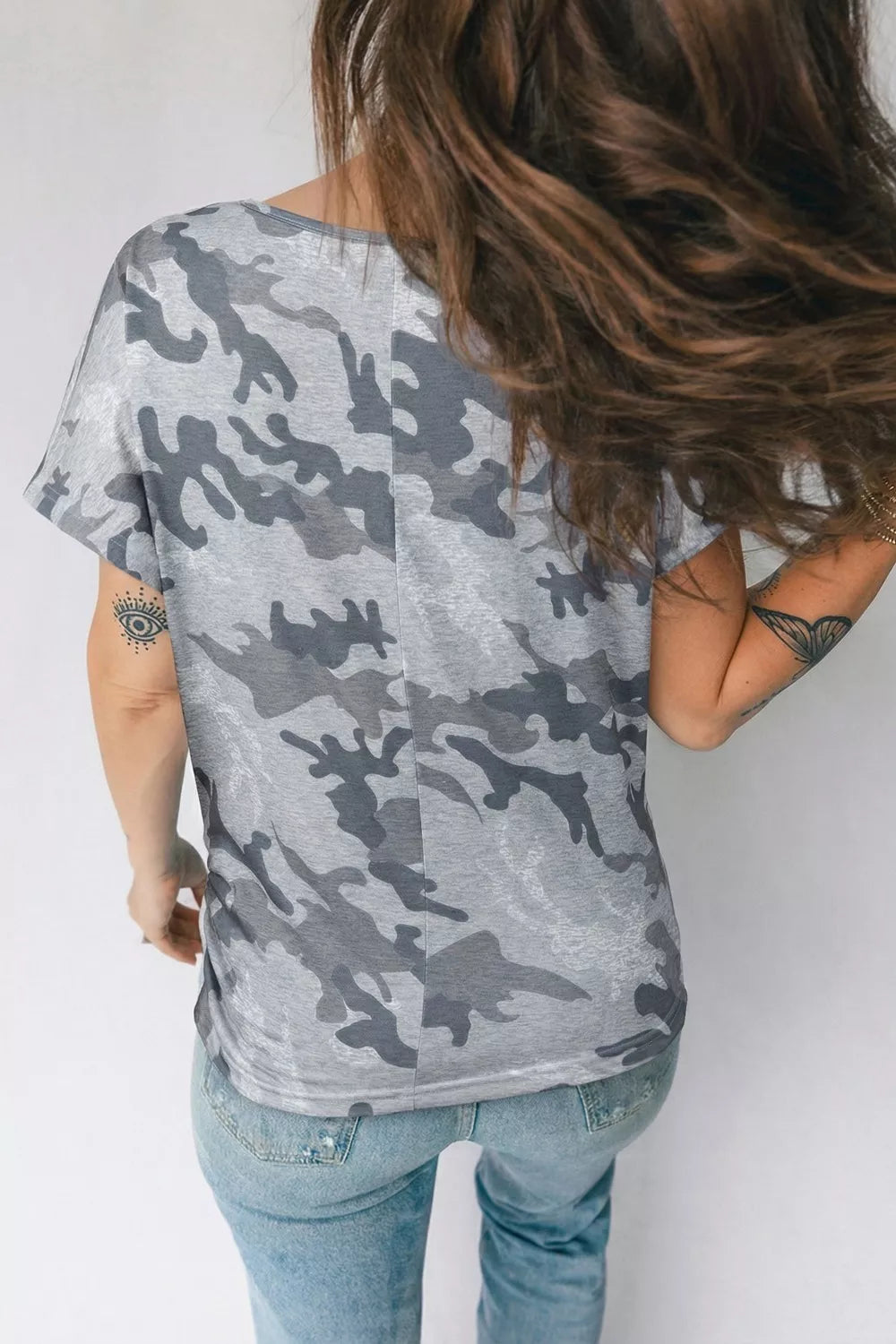Camo print relaxed short sleeve crew neck tee