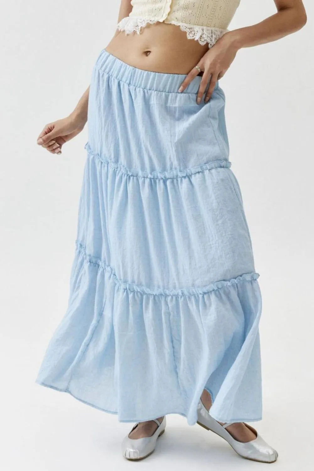 Tiered frill maxi skirt with elastic waist