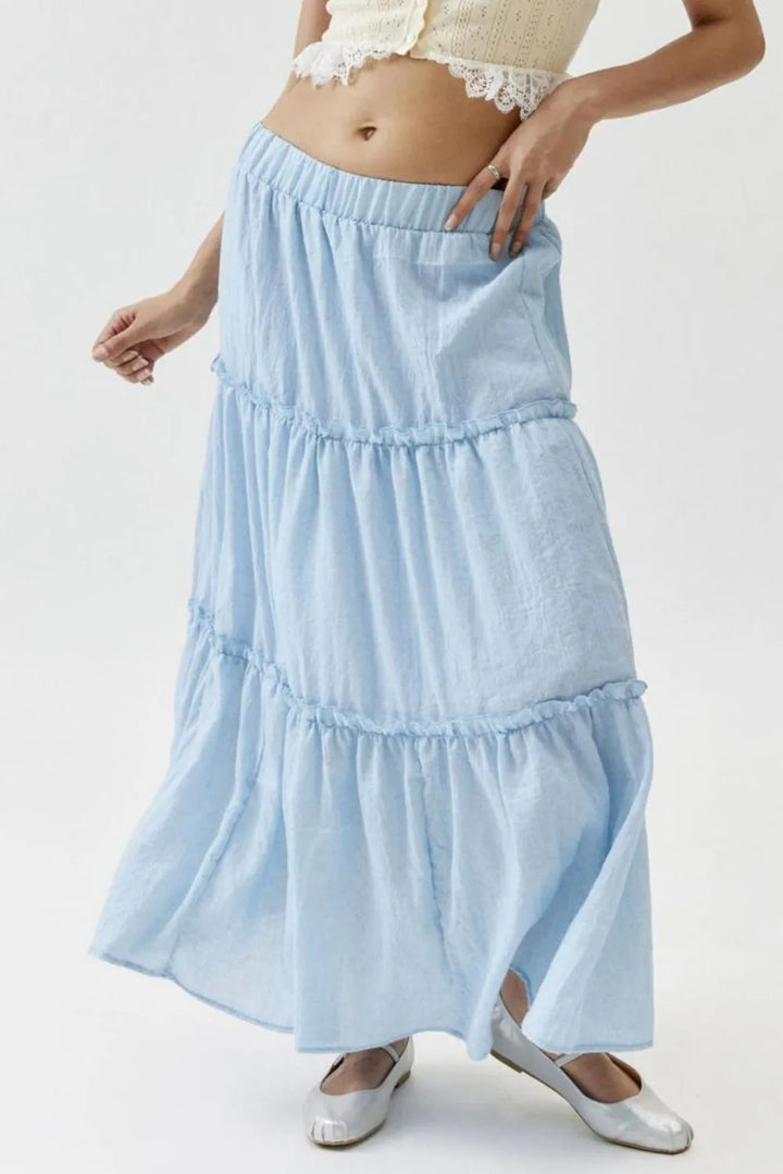 Tiered frill maxi skirt with elastic waist