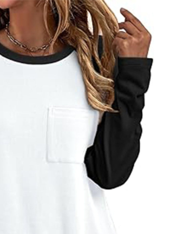 Colorblock raglan long sleeve tee with chest pocket