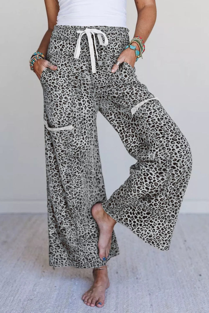 Leopard Leopard print wide-leg terry knit lounge pants