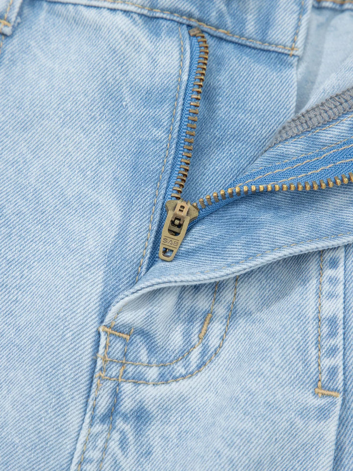 Studded wide leg jeans with side slits and frayed hem