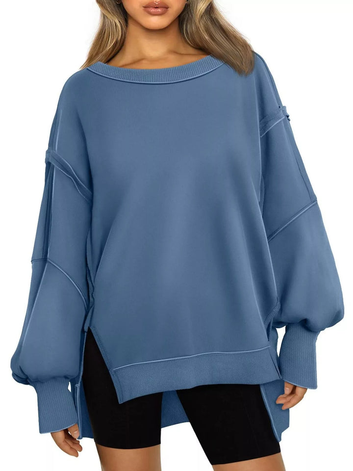 Blue Oversized side-slit sweatshirt with exposed seams