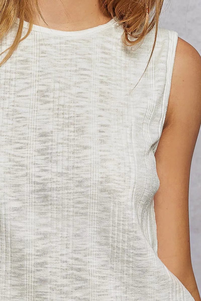 Textured knit round neck cropped tank