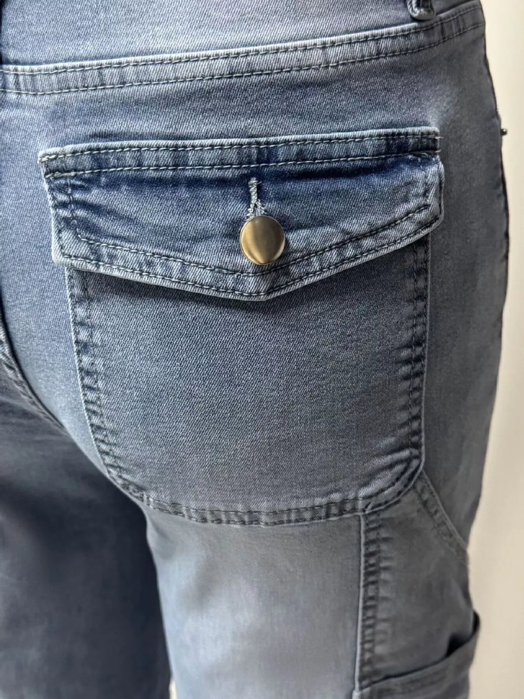 Washed wide leg carpenter jeans with seamed knees