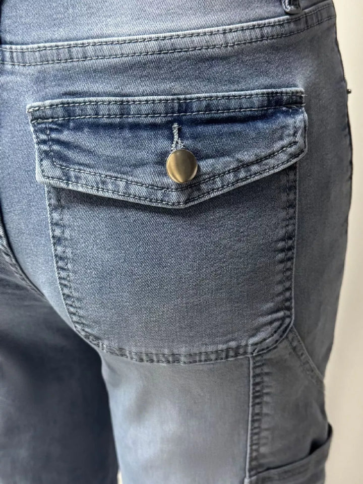 Washed wide leg carpenter jeans with seamed knees