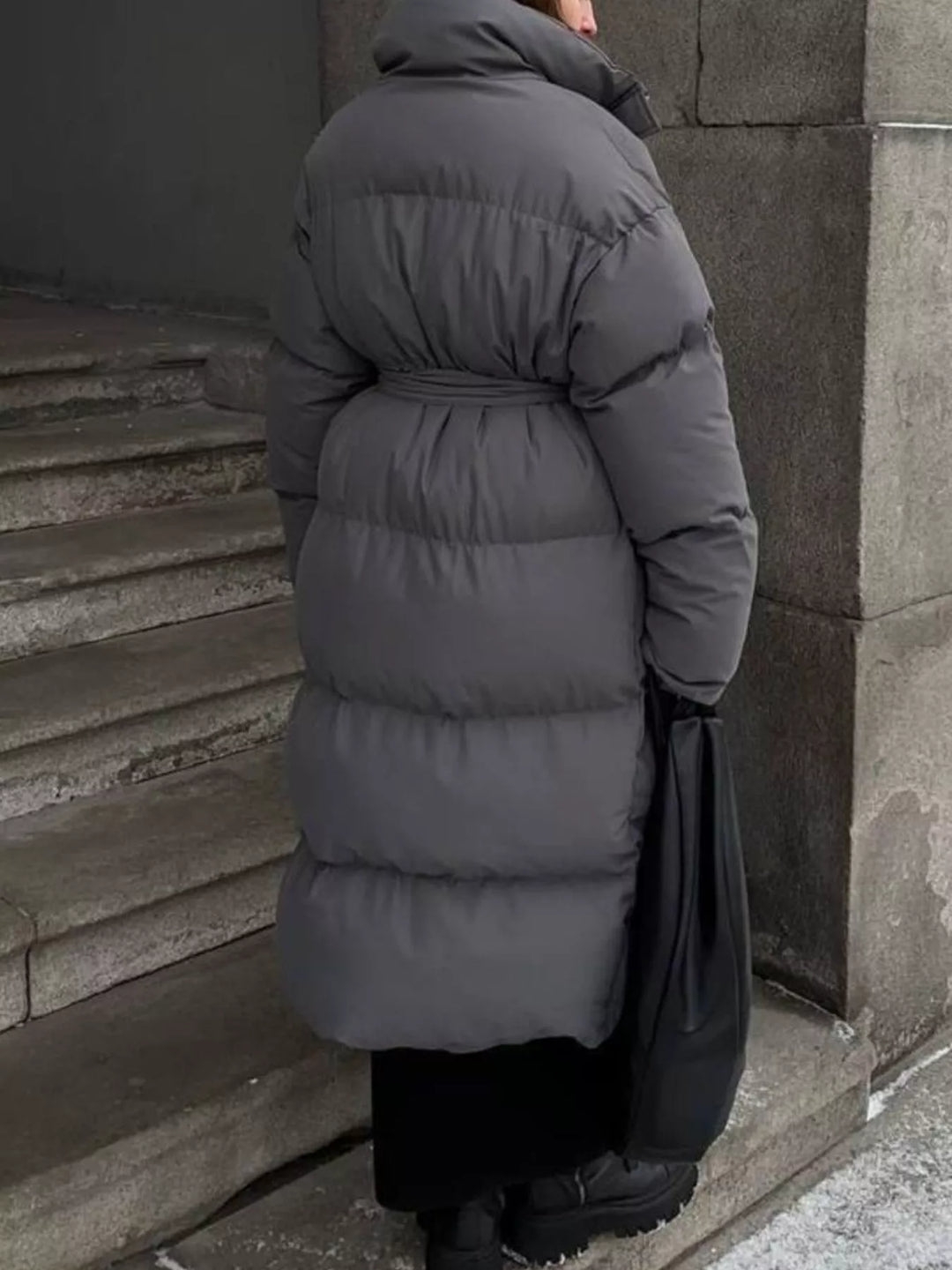 Longline padded puffer coat with stand collar