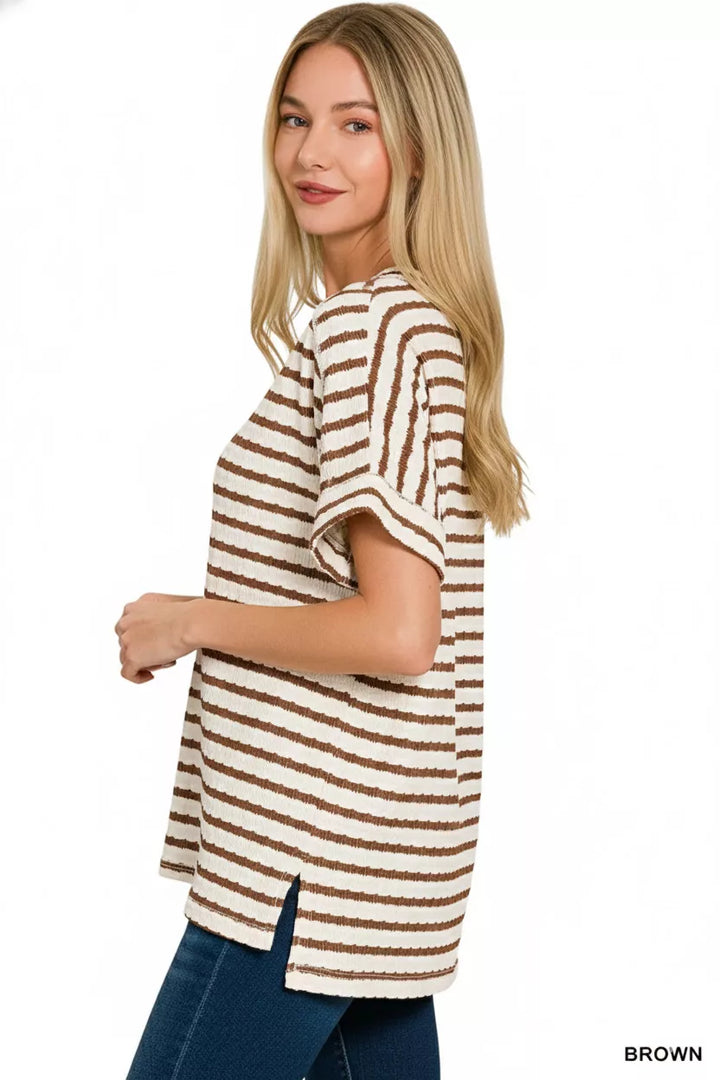 Textured stripe jacquard round neck tee