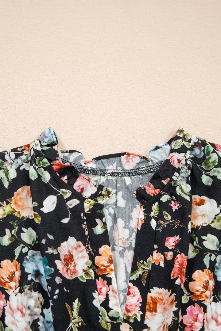 Floral puff sleeve smocked waist tiered maxi dress