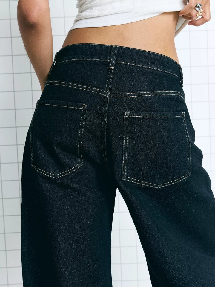 Mid-rise wide-leg washed denim jeans with five-pocket styling