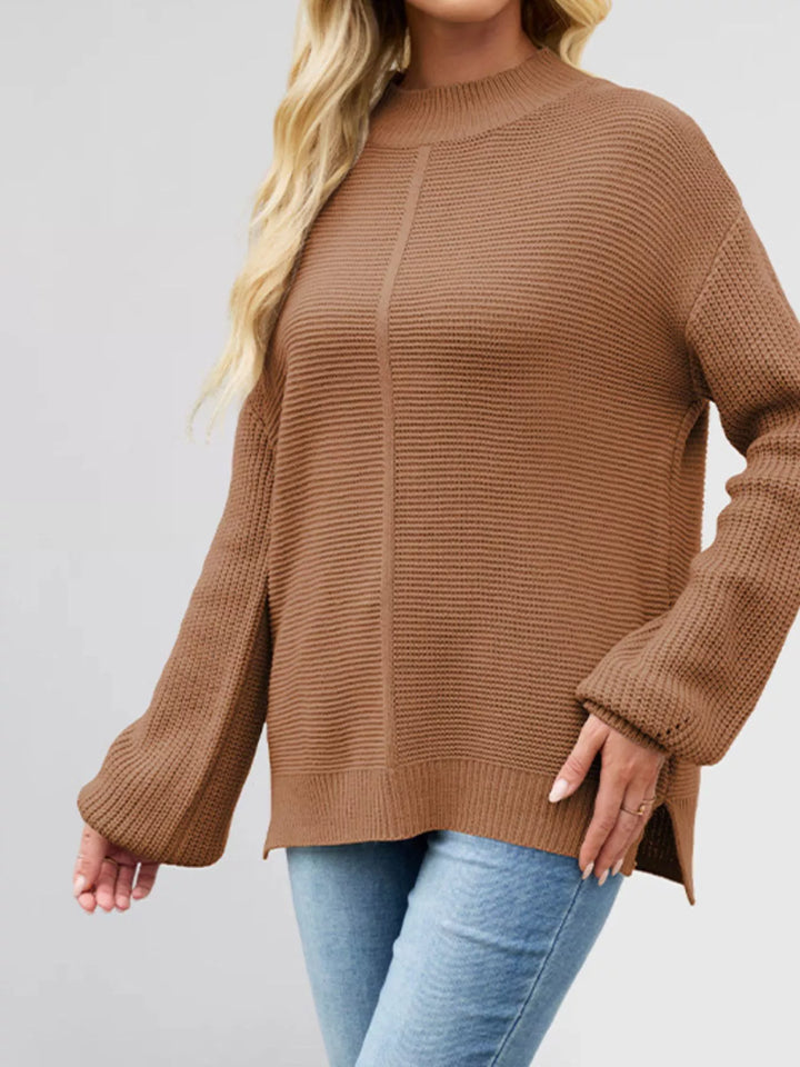 Ribbed knit mock neck drop shoulder sweater