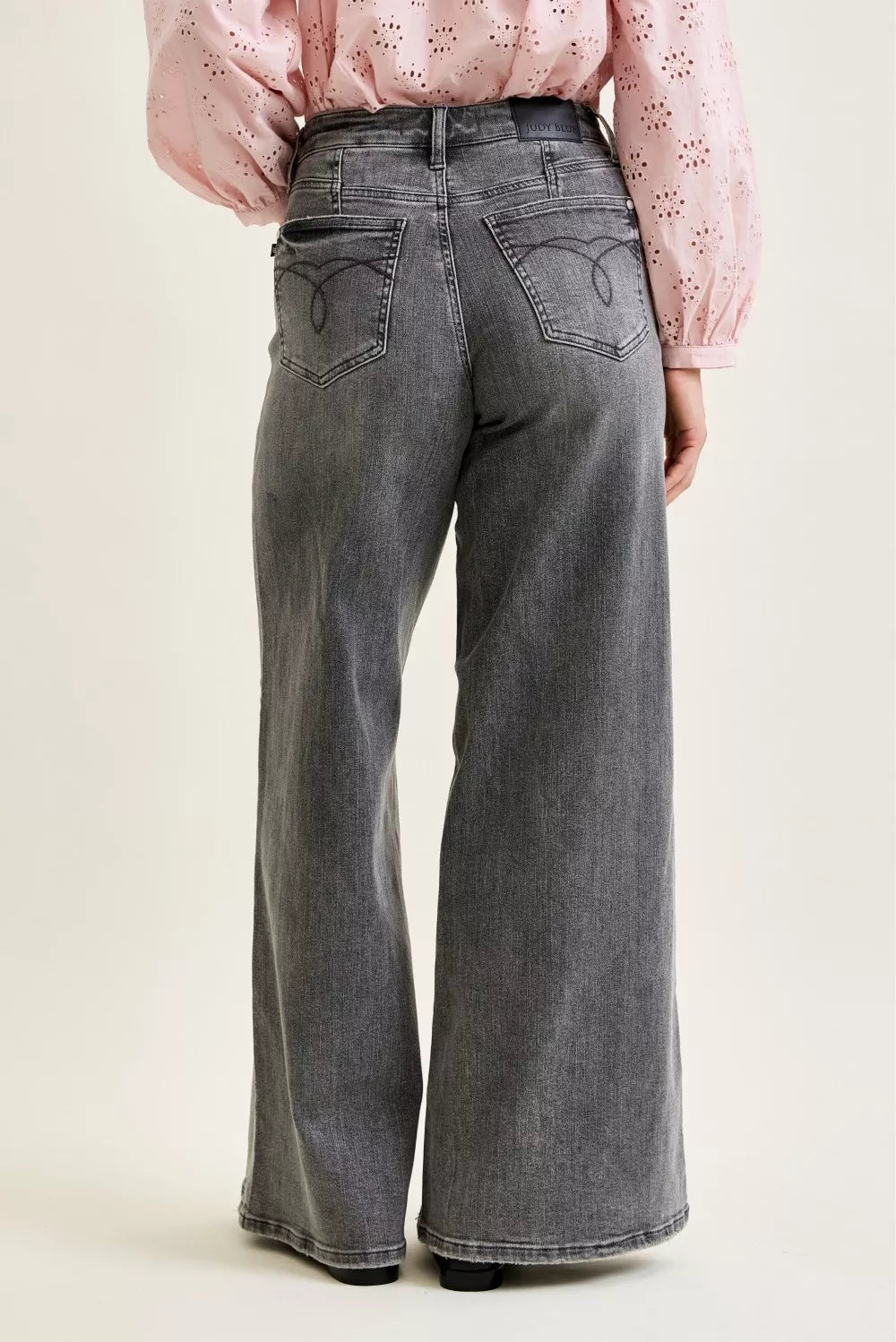 Mid-rise wide-leg palazzo jeans with split back yoke