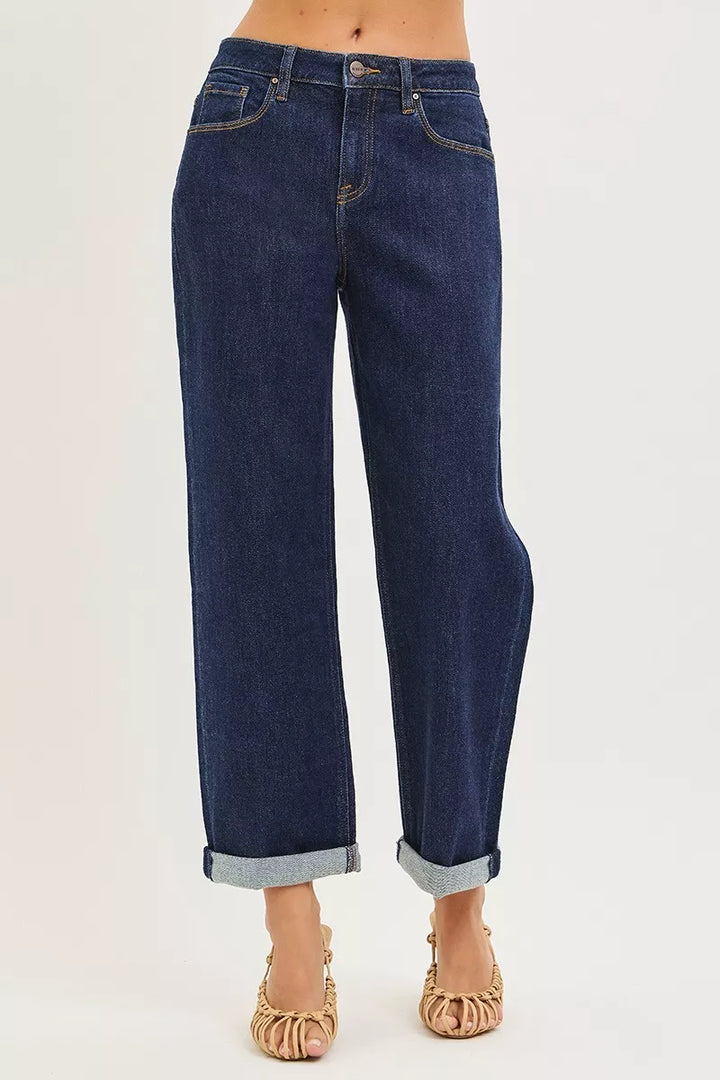 Slouchy cropped boyfriend jeans with cuffed hem
