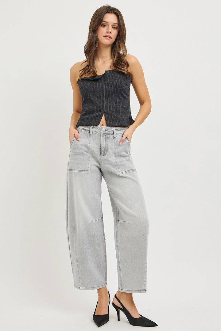Slouchy high-rise barrel jeans with patch pockets