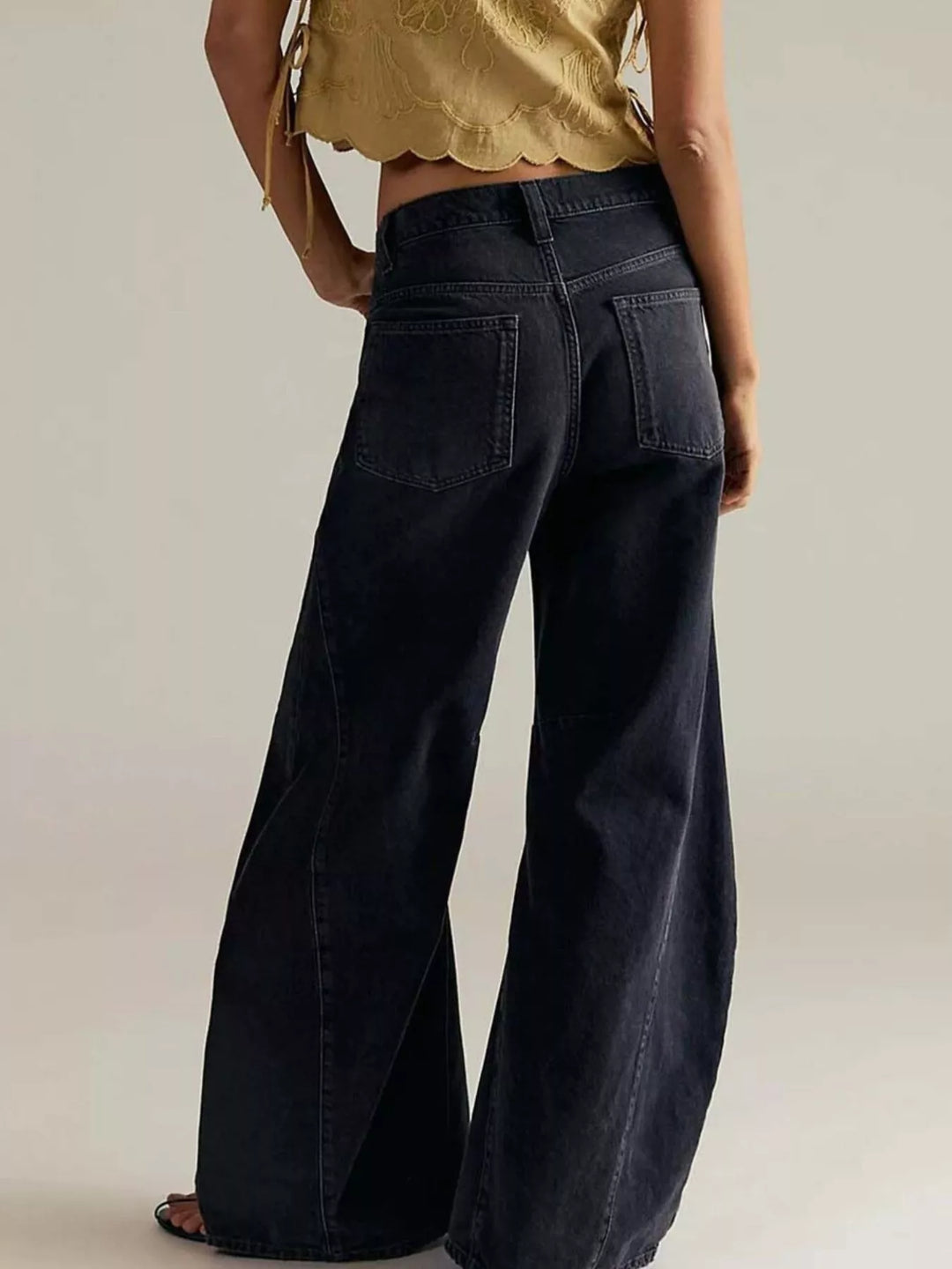 High-rise wide leg balloon jeans with paneled knee seam
