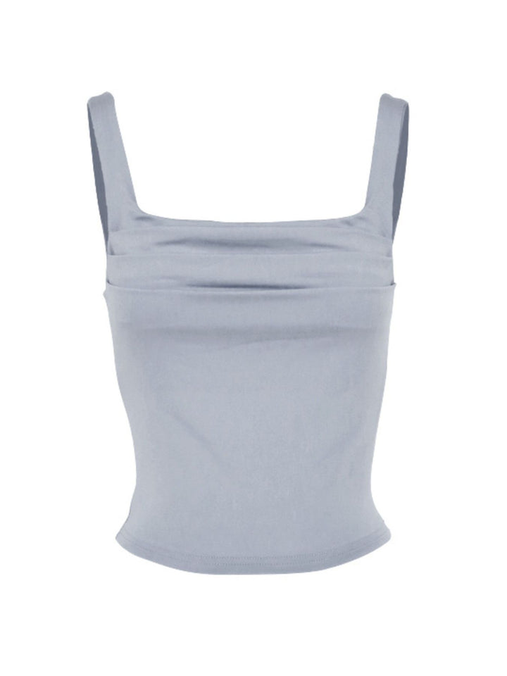Grey Ruched square neck tank top with wide straps