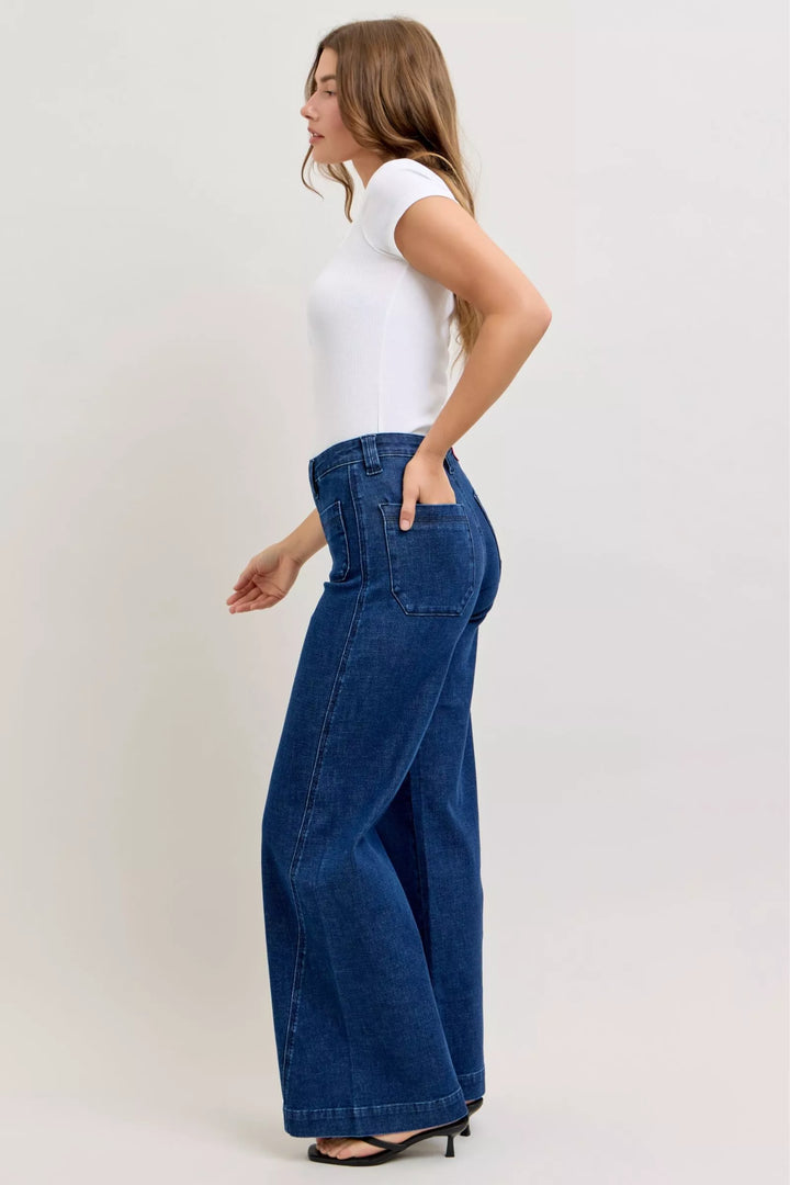 Retro high-rise wide-leg jeans with patch pockets