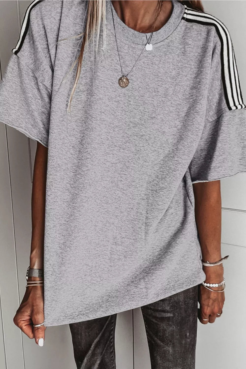 Relaxed fit tee with varsity shoulder stripes