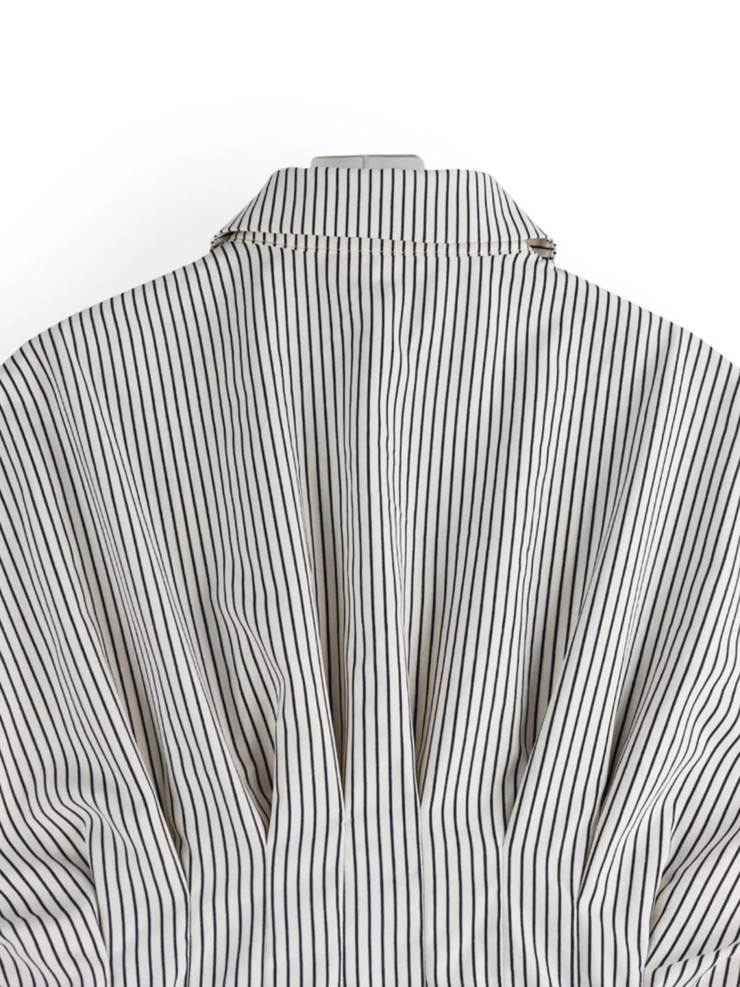 Striped button-down shirt with ruched cinched waist