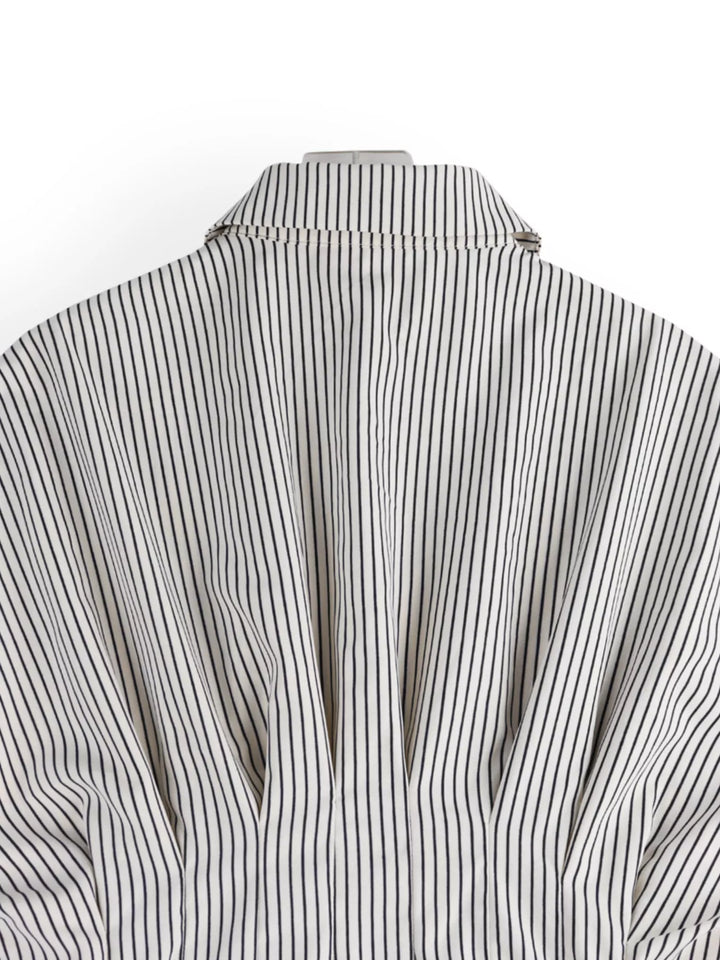 Striped button-down shirt with ruched cinched waist