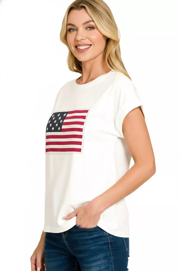 American flag graphic short sleeve crew neck tee
