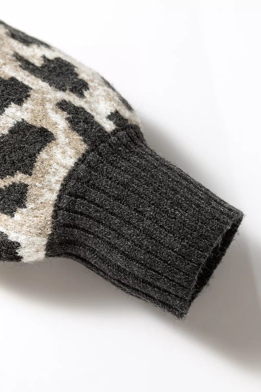 Leopard print drop shoulder knit pullover sweater