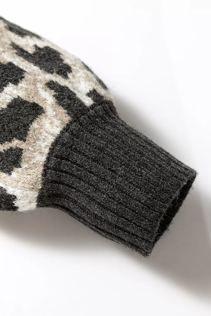 Leopard print drop shoulder knit pullover sweater