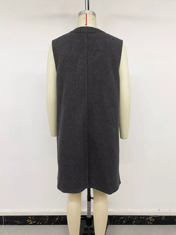 Longline sleeveless button-front vest coat