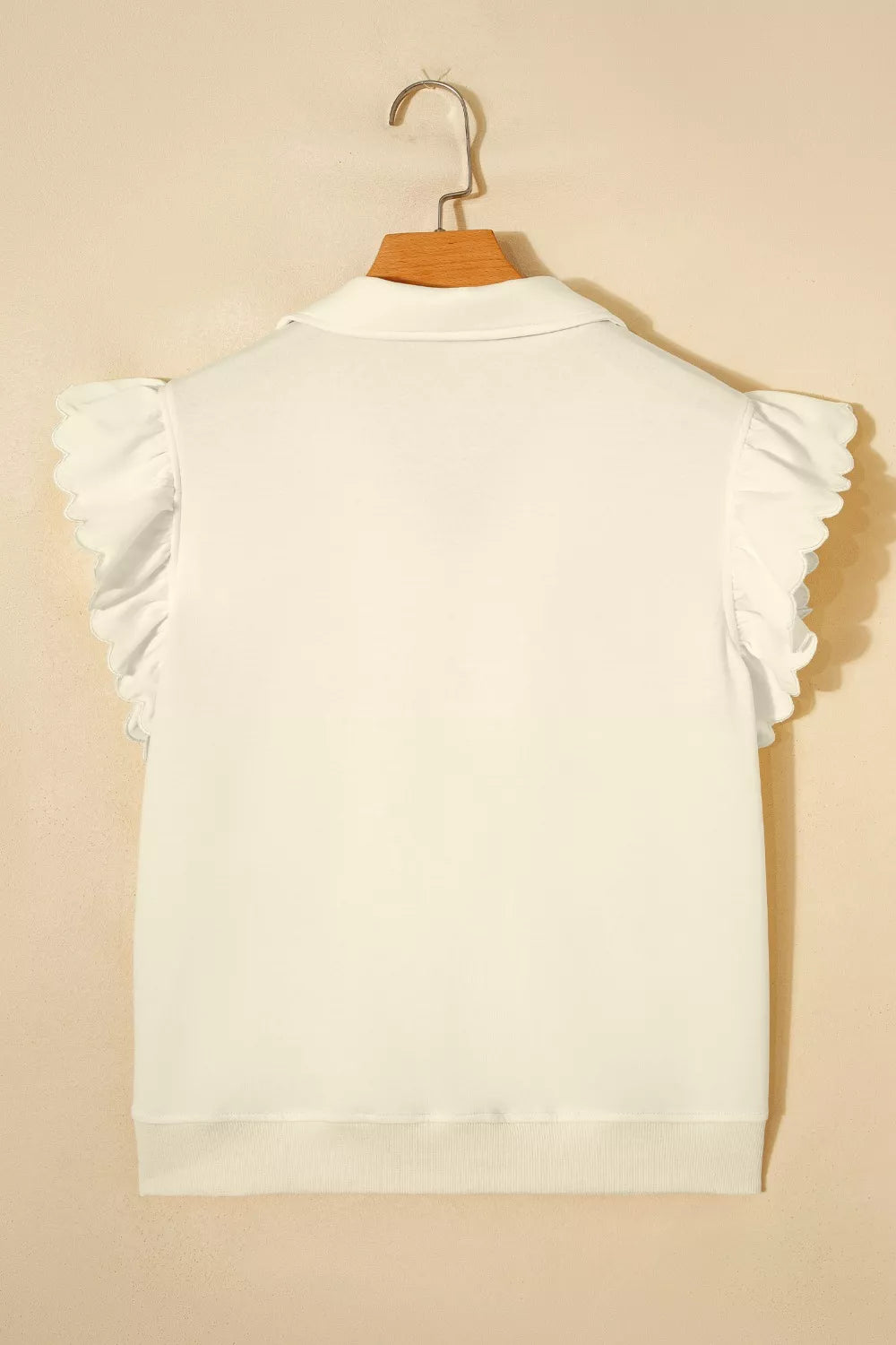 Ruffle cap sleeve half-zip stand collar blouse