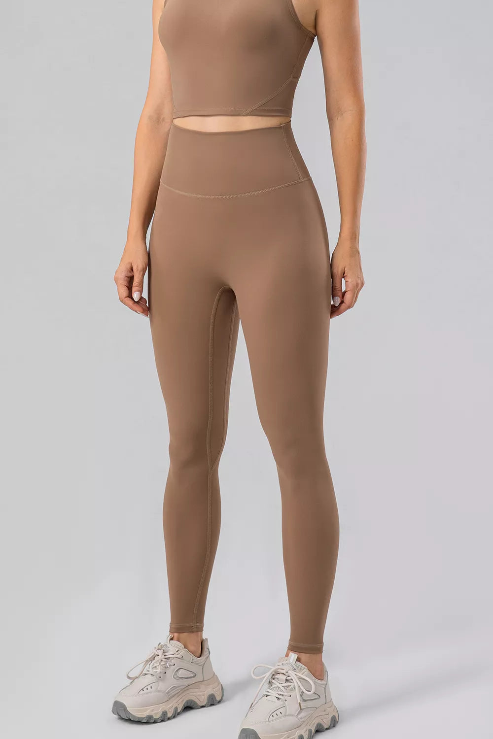 Camel High-waist wide-waistband full-length active leggings