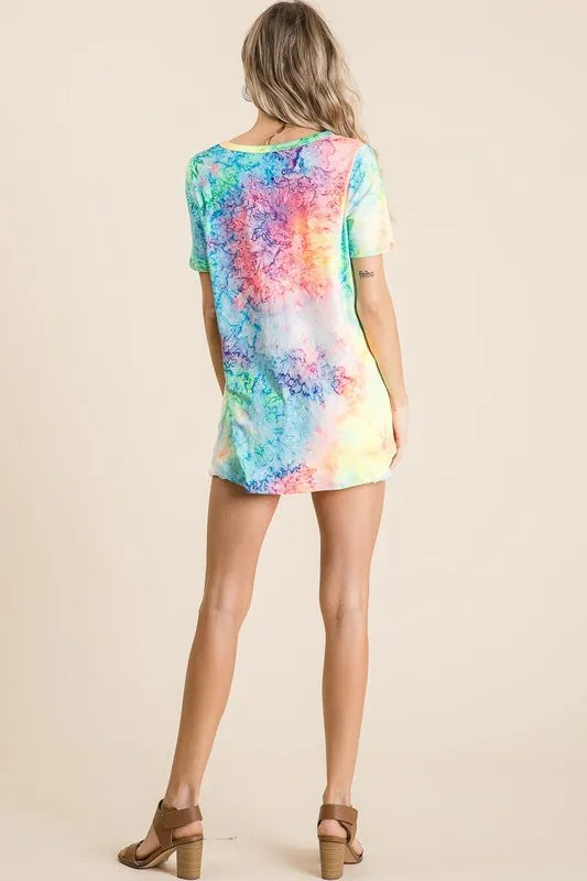 Tie dye jersey V-neck top with relaxed drop shoulders
