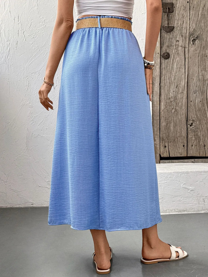 Button-front midi skirt with elastic waist and pockets