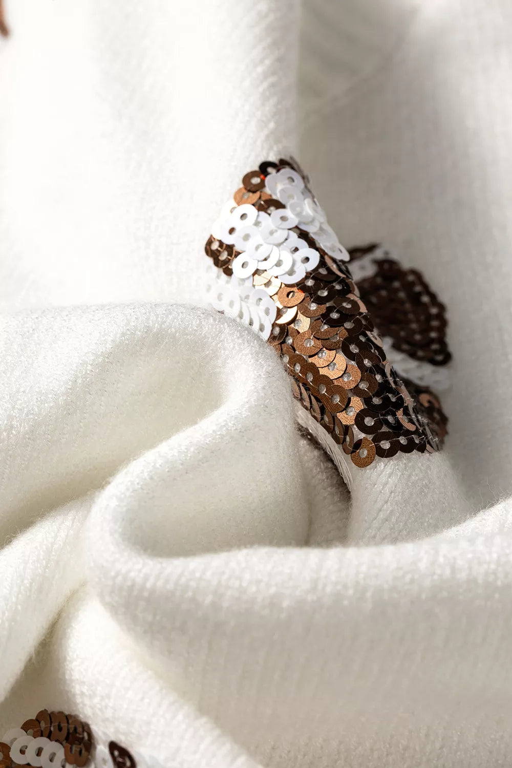 Sequin football knit sweater with ribbed crew neck