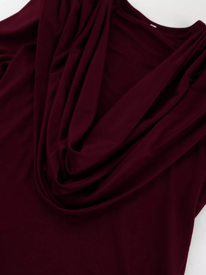 Draped cowl neck long sleeve top with ruched sides