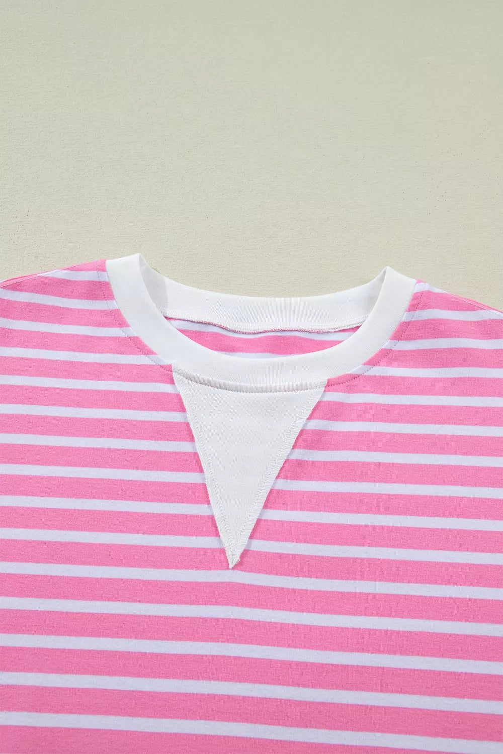 Striped drop-shoulder crew neck loose top with contrast cuffs