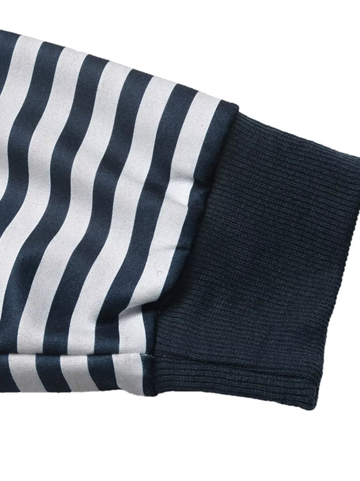 Striped off-shoulder sweatshirt with ribbon tie