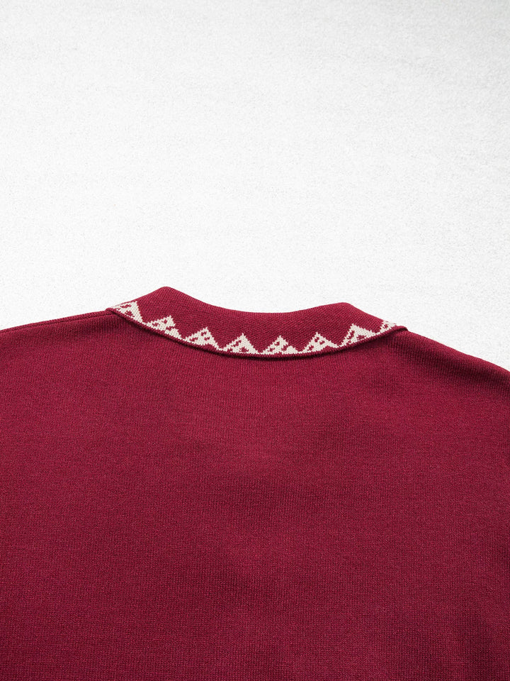 Lace trim bow pocket knit button-down cardigan