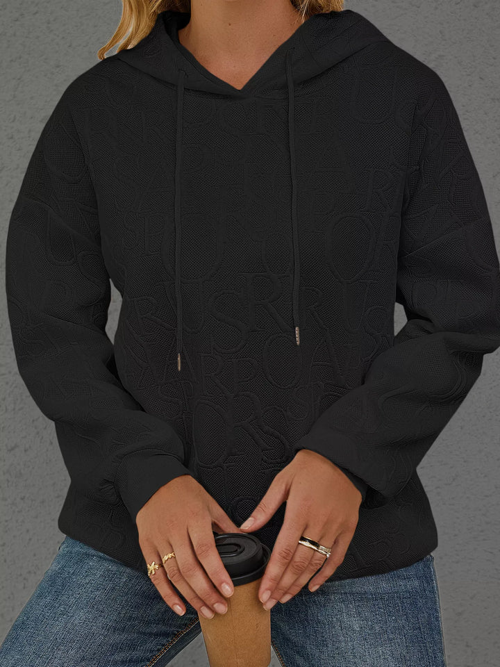 Black Embossed lettering drawstring pullover hoodie