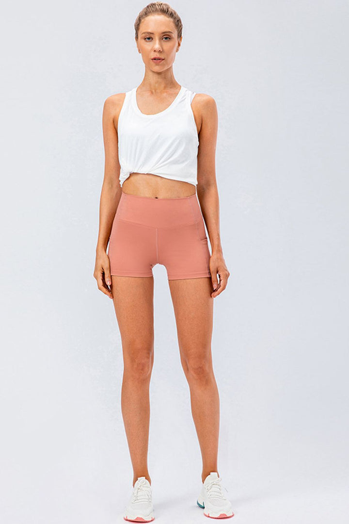High-rise wide waistband bike shorts with side pockets