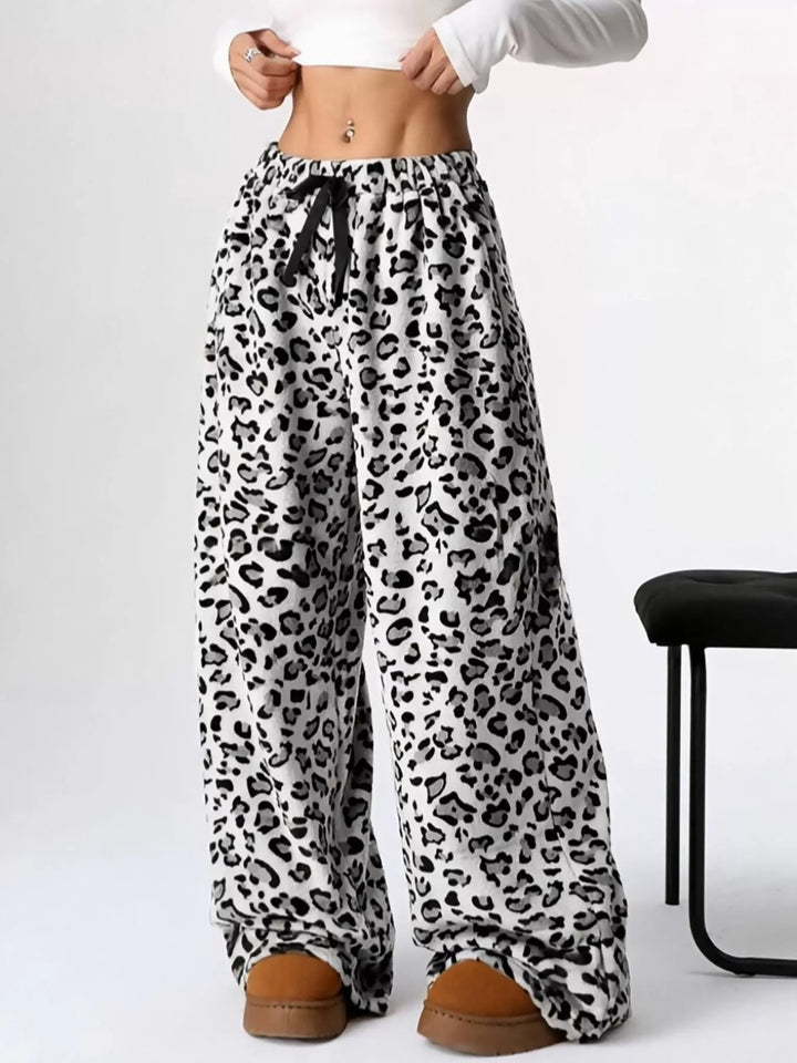 White Drawstring wide-leg pull-on lounge pants