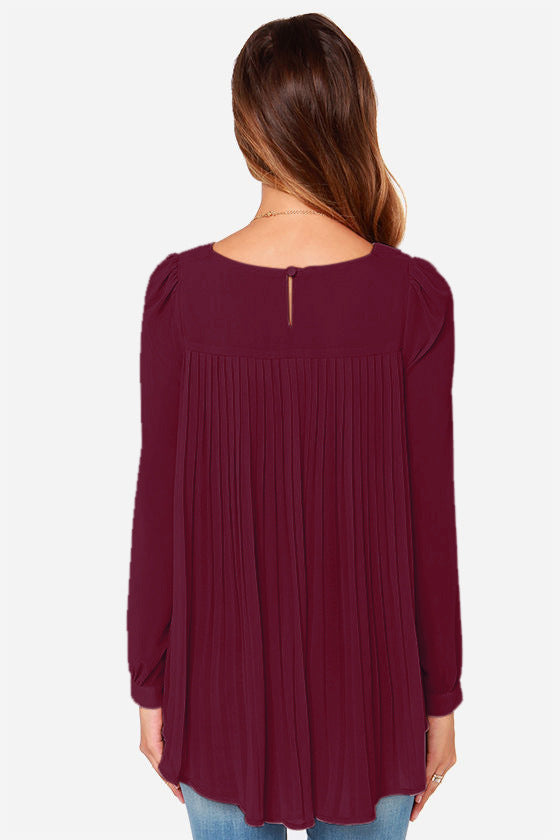 Back-pleated long sleeve blouse with buttoned cuffs