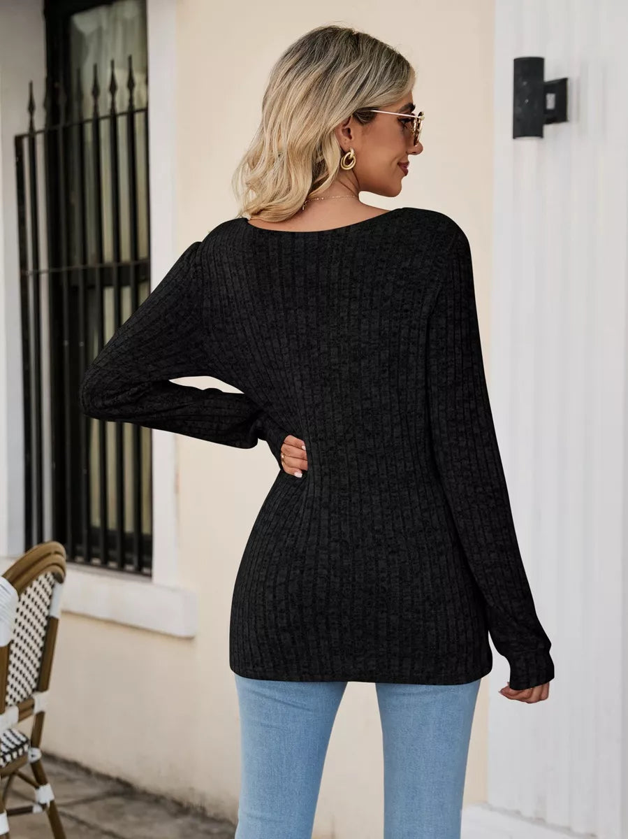 Fitted ribbed square neck long sleeve top