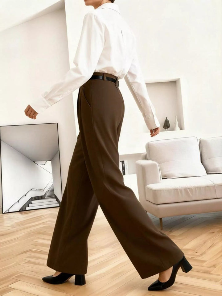 High-rise pleated wide-leg trousers with side pockets