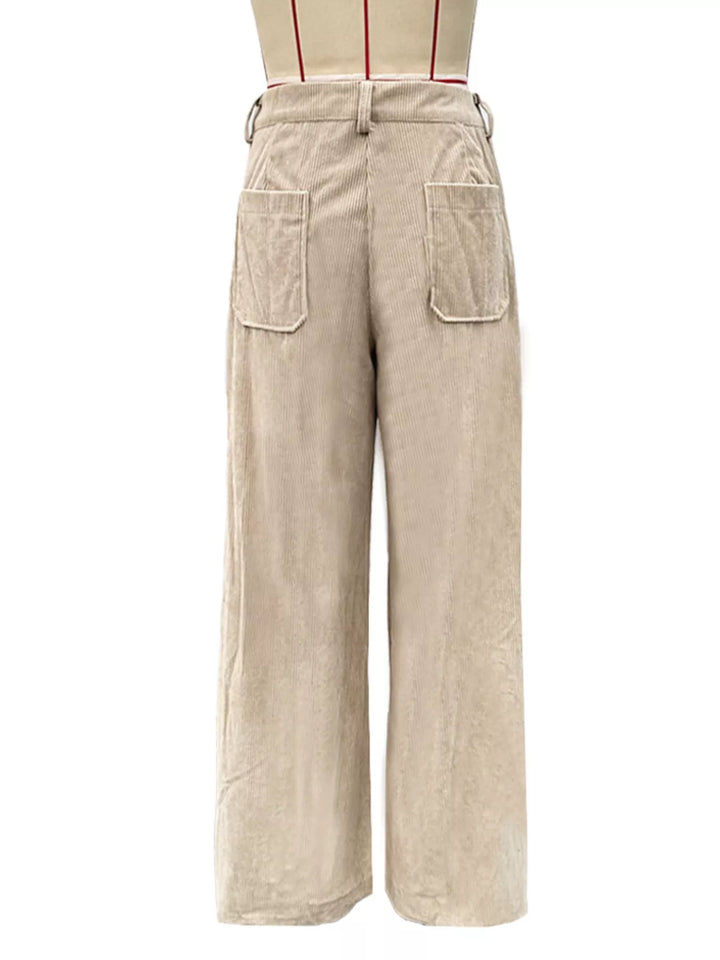 Wide-leg corduroy pants with front patch pockets